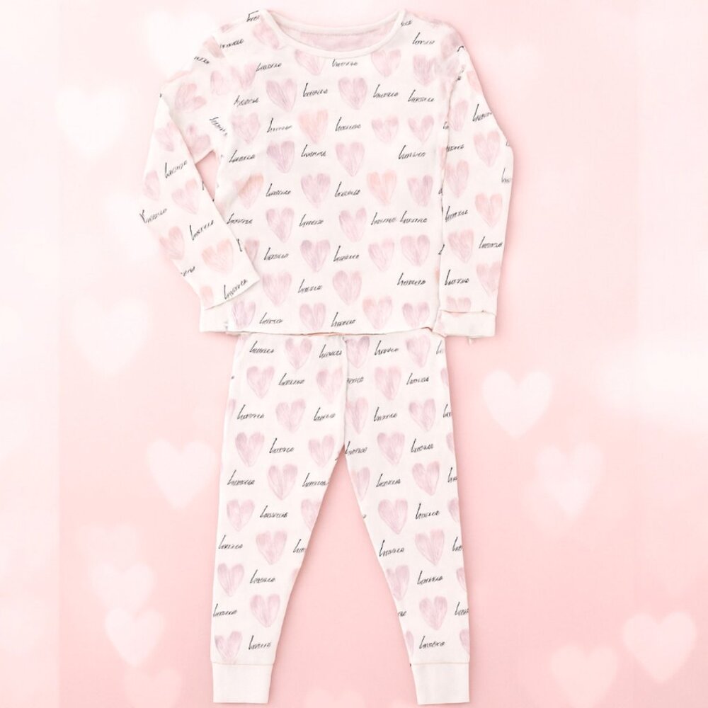 "Love You Lots” Pajama Set – Cozy Hearts for Sweet Dreams Pink 4T NWT Cotton